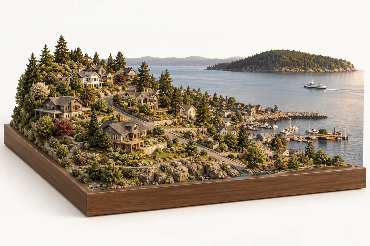 Architectural miniature illustrating the landscape and residential character of Brechin Hill. Concept illustration, not a geographic map.