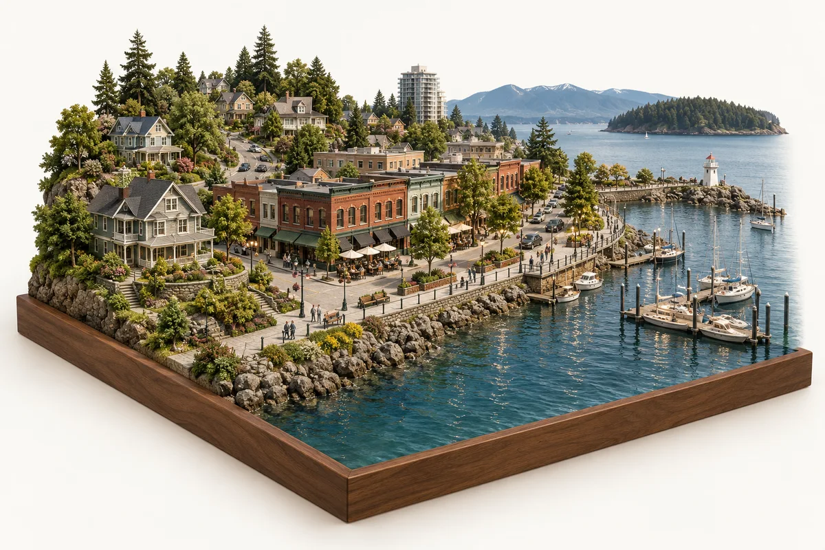 Architectural miniature illustrating the landscape and residential character of Old City. Concept illustration, not a geographic map.