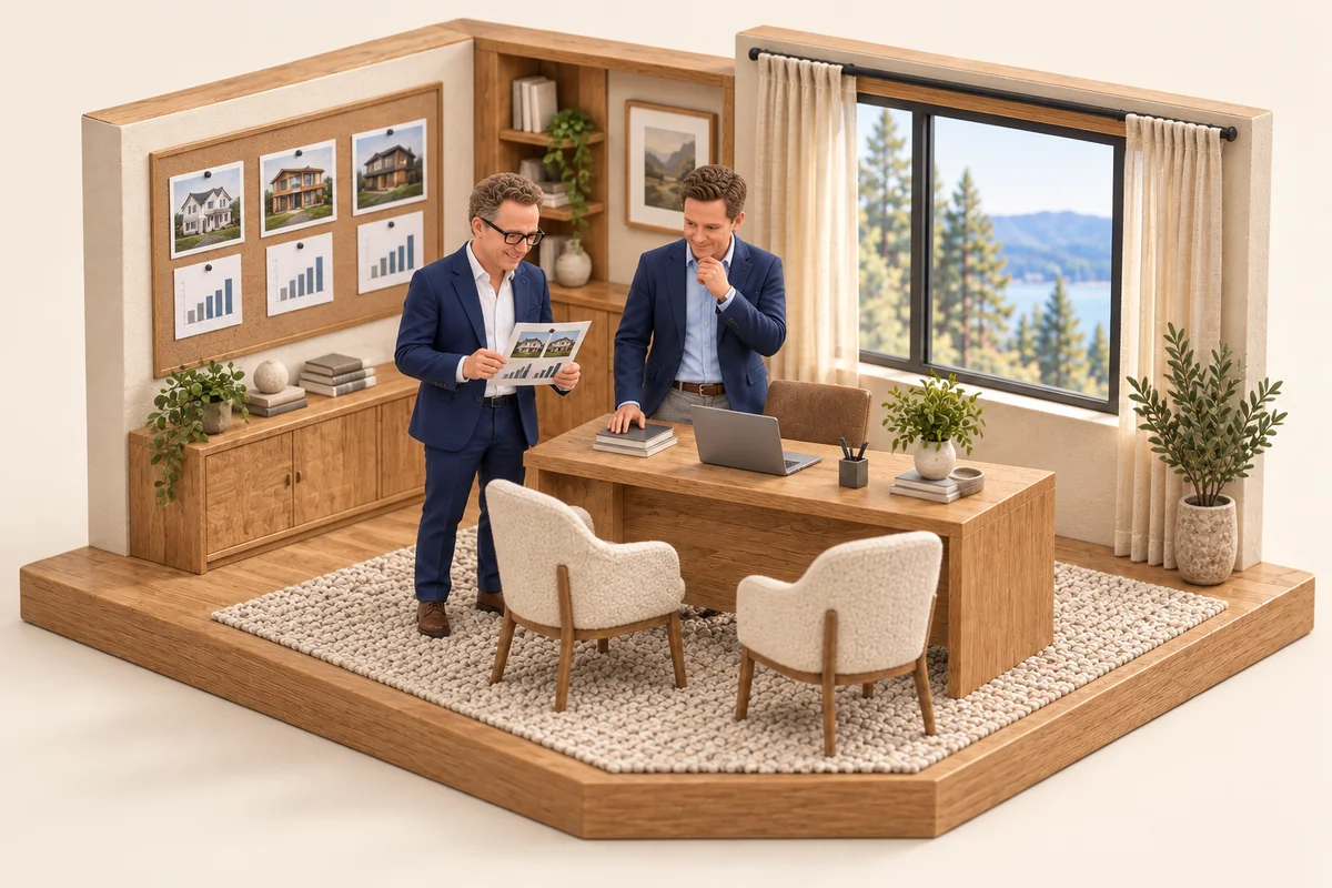 A 3D miniature of Derek and Chris reviewing comparable homes